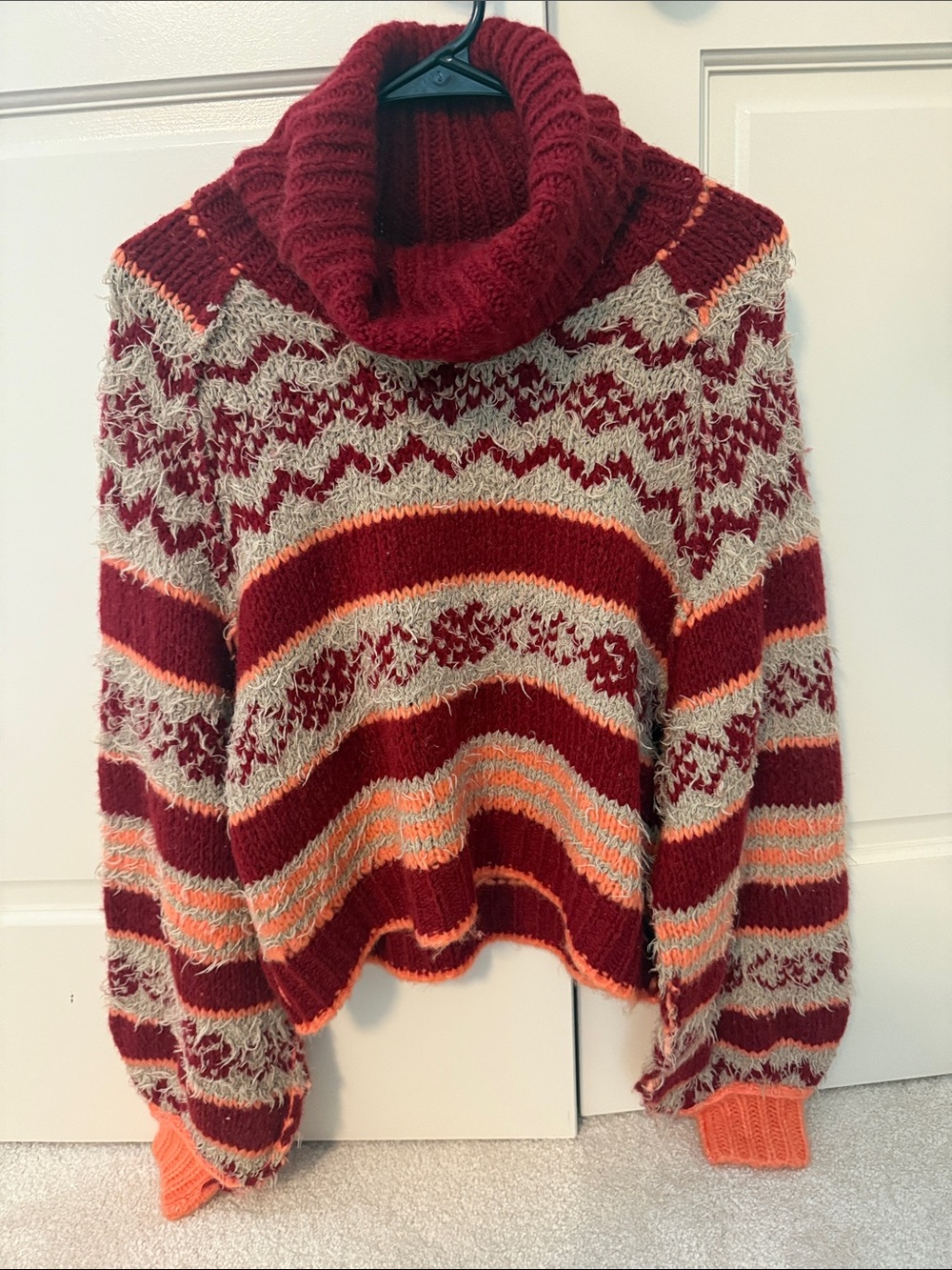 Free People Burgundy, Cream & Orange Striped Turtleneck Sweater